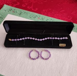 Real 14k gold bead amethyst bracelet and earrings
